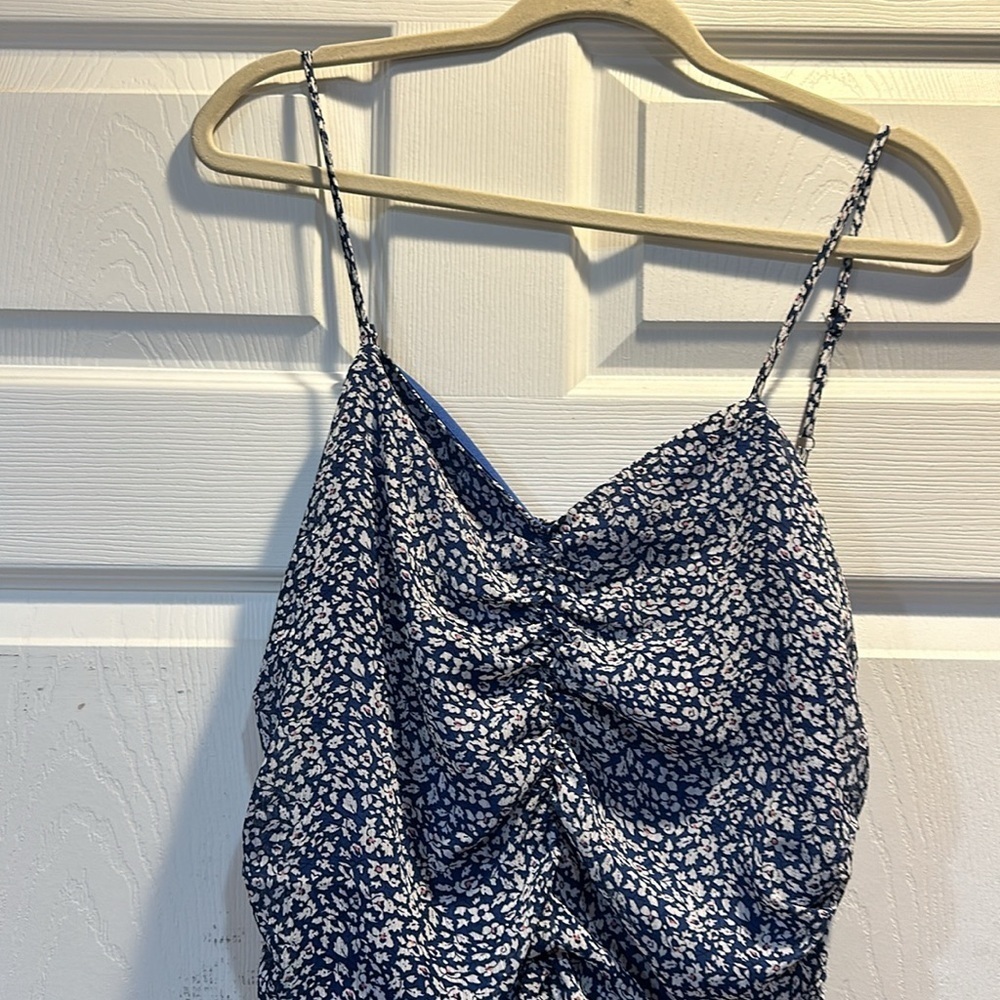 NWT! Lulu’s Blue Floral Chiffon Ruched Dress L - Picture 4 of 8
